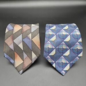 2 CONTE‎ DI MILANO Men's 100% Silk Necktie Designer GEOMETRIC Multicolor CLASSIC